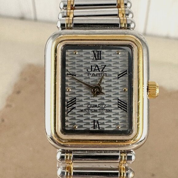 Vintage French JAZ Tank Watch Nice 2 Tone Gold & Silver Tone Link Bracelet